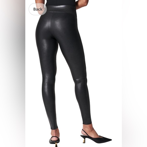SPANX Faux Leather Leggings Tummy Control Contoured Power Waistband Stomach - Picture 4 of 9